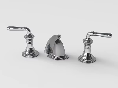 Modern Chrome Bathroom Faucet Set With Single Handle And Curved Spout Design 3d model