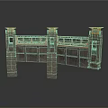 Concrete Dam Structure With Tower Pillars And Yellow Top Orange Beams