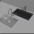 Stainless Steel And Black Kitchen Sinks With Golden Faucet And Control Features