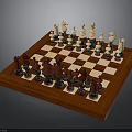 Wooden Chessboard Set with Black and White Pieces Arranged on Classic Checkerboard Surface