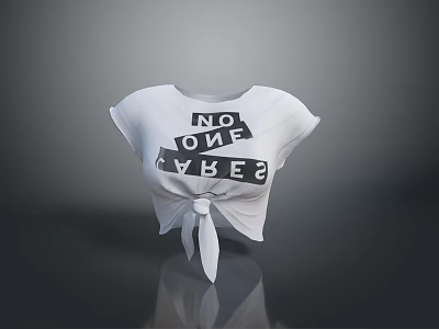 White Short Sleeve Top With Front Knot Design And NO ONE LIKES Print 3d model