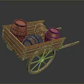 Wooden Cart Loaded With Wooden Barrels With Spoked Wheels And Vintage Design
