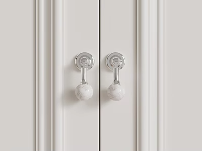 Modern White Door Handles With Silver Base And Decorative Marble Balls For Home Interior 3d model