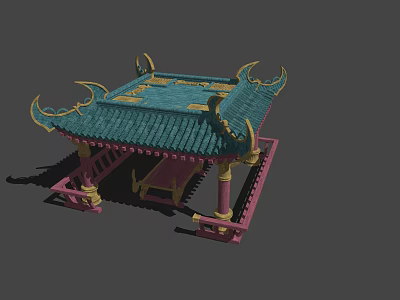 Traditional Style Landscape Pavilion With Green Roof Curved Eaves Red Pillars And Golden Decorations 3d model