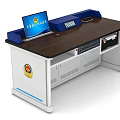 Functional Police Desk With Blue And White Design Screen And Badge