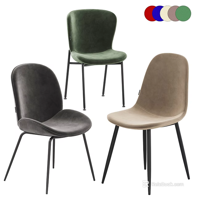 Velvet Upholstered Leisure Chairs Green Gray Beige Colors With Black Metal Legs Modern Design 3d model 