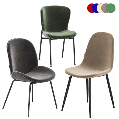 Velvet Upholstered Leisure Chairs Green Gray Beige Colors With Black Metal Legs Modern Design 3d model