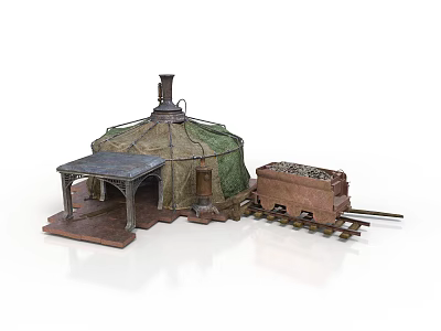 Vintage Model Train On Railroad Tracks With Small Building Structure 3d model