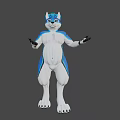 3D Game Movie Anthropomorphic Fox Character With Blue White Fur Standing Open Hands