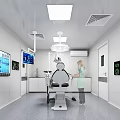 Modern Operating Room Featuring Medical Equipment Doctor Digital Screens Ceiling Lights And White Walls