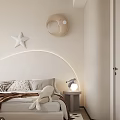 Kids Room Interior With Beige Walls Moon Star Decor Arched Headboard And Pony Lamp