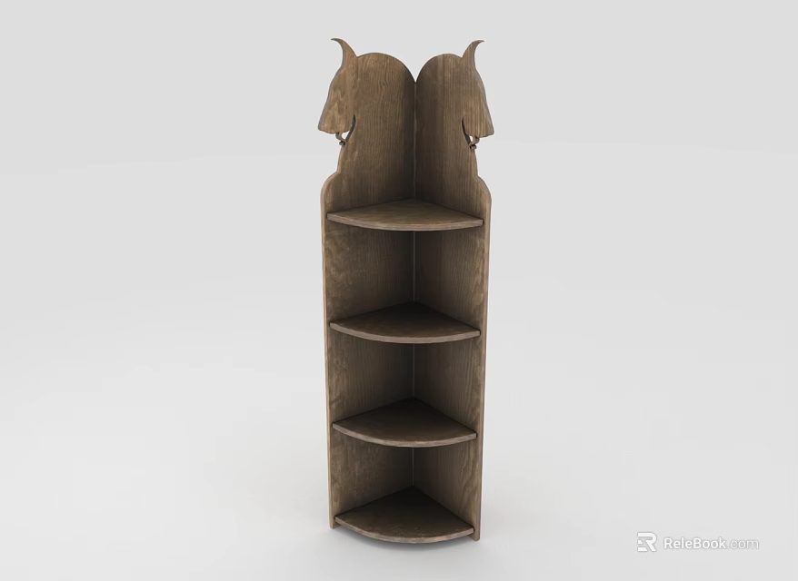 Wooden Decorative Shelf With Multiple Tiered Shelves And Ornate Curved Top Design 3d model 