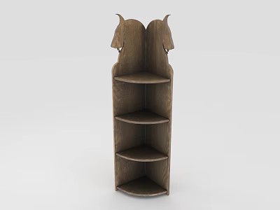 Wooden Decorative Shelf With Multiple Tiered Shelves And Ornate Curved Top Design 3d model