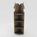 Wooden Decorative Shelf With Multiple Tiered Shelves And Ornate Curved Top Design