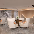 Hotel Lobby Modern Design With Round Bar Wine Bottles And Gold Bar Stools
