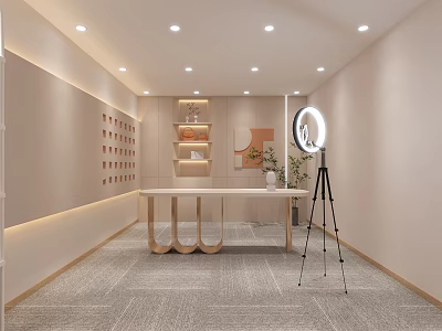 Public Office Area With Long Table Lighting Wall Design And Ring Light 3d model