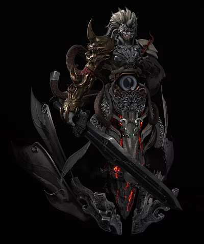 Silver Horn Sword Fairy Mythical Figure Warcraft Warrior Monster 3d model