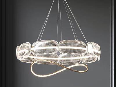 Modern Elegant White Wireframe Chandelier With Golden Infinity Curve For Contemporary Interior Design 3d model