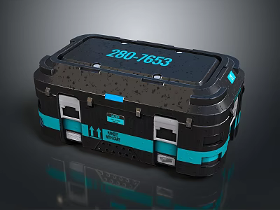 Durable Black And Teal Toolbox With Serial Number 280 7653 And Sturdy Design 3d model