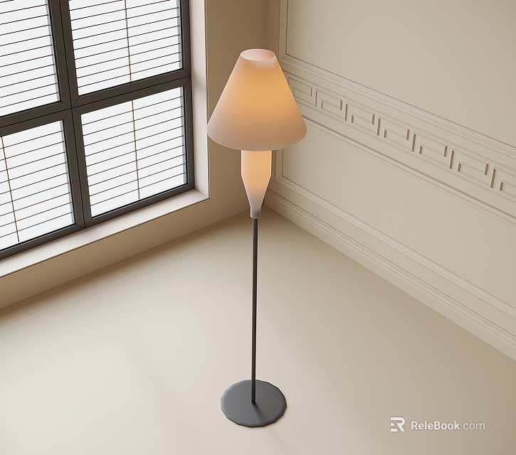 Modern Floor Lamp in Interior with Window Blinds and Decorative Wall Trim 3d model 