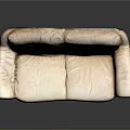 Beige Leather Two-Seater Sofa With Wrinkled Surface And Brown Legs