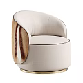 Beige Single Sofa With Curved Backrest Fur Decorated Armrest And Gold Base 3d model