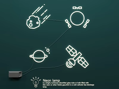 Neon Lamp Combination with Space Theme Planets Satellite Rocket Patterns 3d model