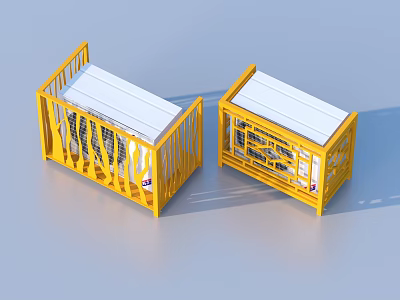 Two Yellow Air Conditioner Fan Outdoor Units With White Top And Grid Design 3d model