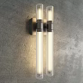 Modern Wall Sconce Lighting With Double Cylinder Design Brushed Metal Frame And Glass Shades