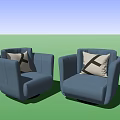 Modern Blue Fabric Single Sofa With Geometric Pattern Pillow And Stylish Armrest Design 3d model