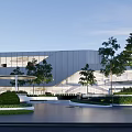 Modern Sales Office Building With Circular Landscape Greenery And Curved Pathway Design