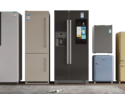 Various Modern Refrigerators and Freezers in Multiple Colors and Styles 3d model