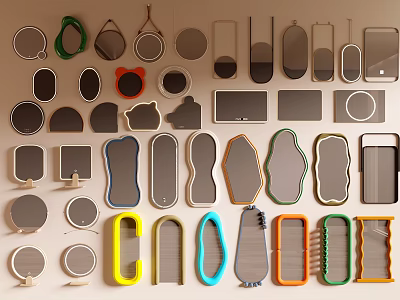 Various Shapes And Colors Mirrors Hanging On Wall For Decorative 3d model