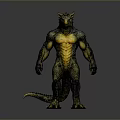 Muscular Mythical Dragon Character With Yellow Chest Scaly Skin And Tail