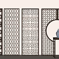 New Chinese Style Screen Partition Wooden Screen Partition Potted Plant 3d model