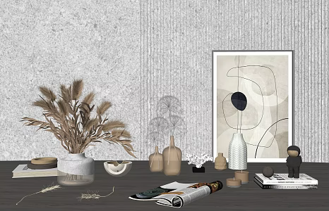 Modern Ornaments Combination Dog Tail Grass Vase Decoration 3d model