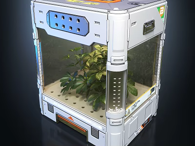 Modern Decorative Ornament Set With White Transparent Glass Case And Green Plants 3d model