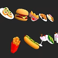 Delicious Assorted Fast Food Selection Featuring Hamburger Fries Hot Dog Fried Chicken Donuts and Milkshake