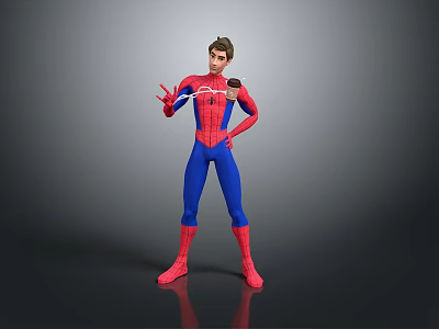 Spider Man Game And Movie Character In Red Blue Costume Posing With Web 3d model