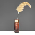 Brown Vase With Metallic Ring Holding Pampas Grass On Gray Background