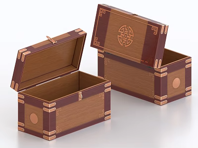 Open Wooden Storage Boxes With Brass Decorations And Chinese Patterns 3d model