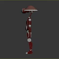Red And White Robot Character With Hat Shaped Head Circular Eye And Mechanical Body Design