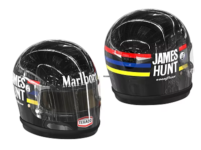 Black James Hunt Racing Hat With Marlboro TREAD Logo And Colorful Stripes Design 3d model