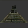 Ancient Pyramid Architecture With Stepped Design Temple Top Green Brown Stone And Side Columns
