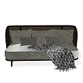 Dark Colored Three Seater Sofa With Grey Cushions And Patterned Throw Blanket 3d model