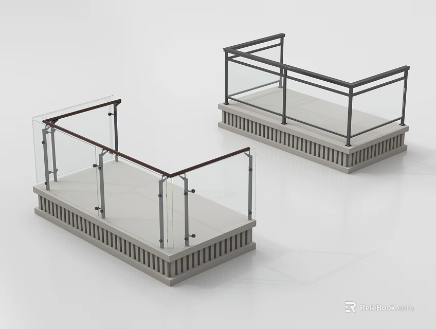 Modern Glass Railing Design With Metal Frames And Platform Base 3d model