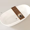 Sleek White Bathtub with Modern Wooden Tray and a Cup Placed on Top