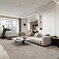 Modern Living and Dining Room Interior With Beige Sofa Coffee Table Rug And Large Window