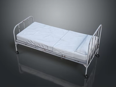 Medical Equipment Hospital Medical Bed with Metal Frame White Mattress and Wheels for Patient Care 3d model
