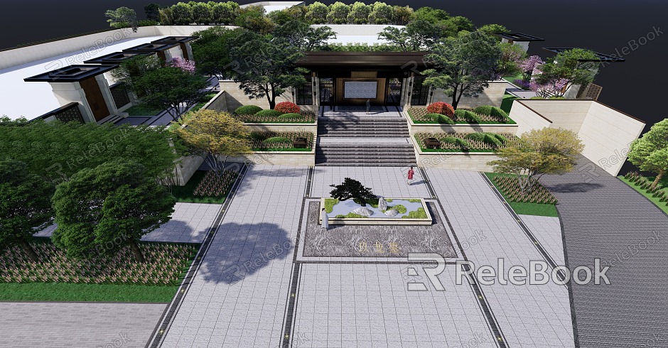 New Chinese-style Courtyard Courtyard Landscape Stone Waterscape Demonstration Area Entrance Gate model